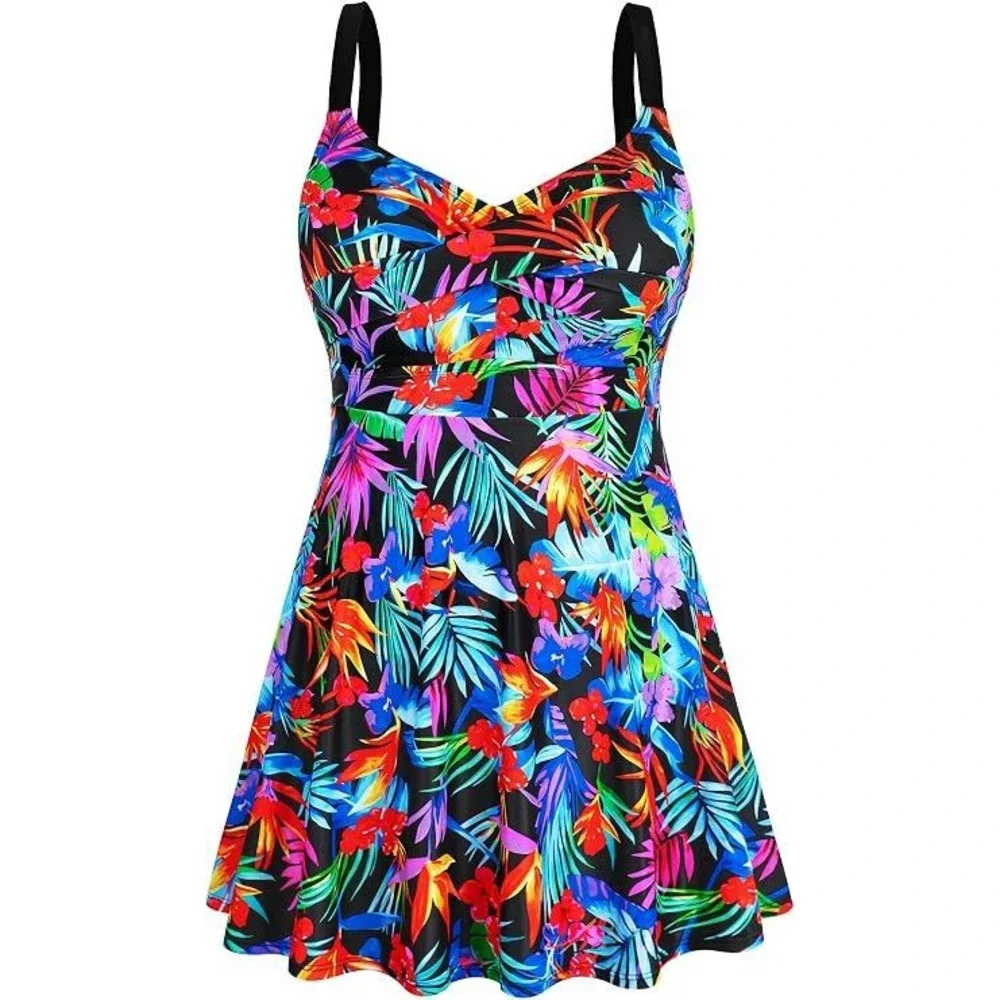 Huskary Women Floral Tummy Control V Neck Tankini Swimsuit Set Size Plus 22W NWT